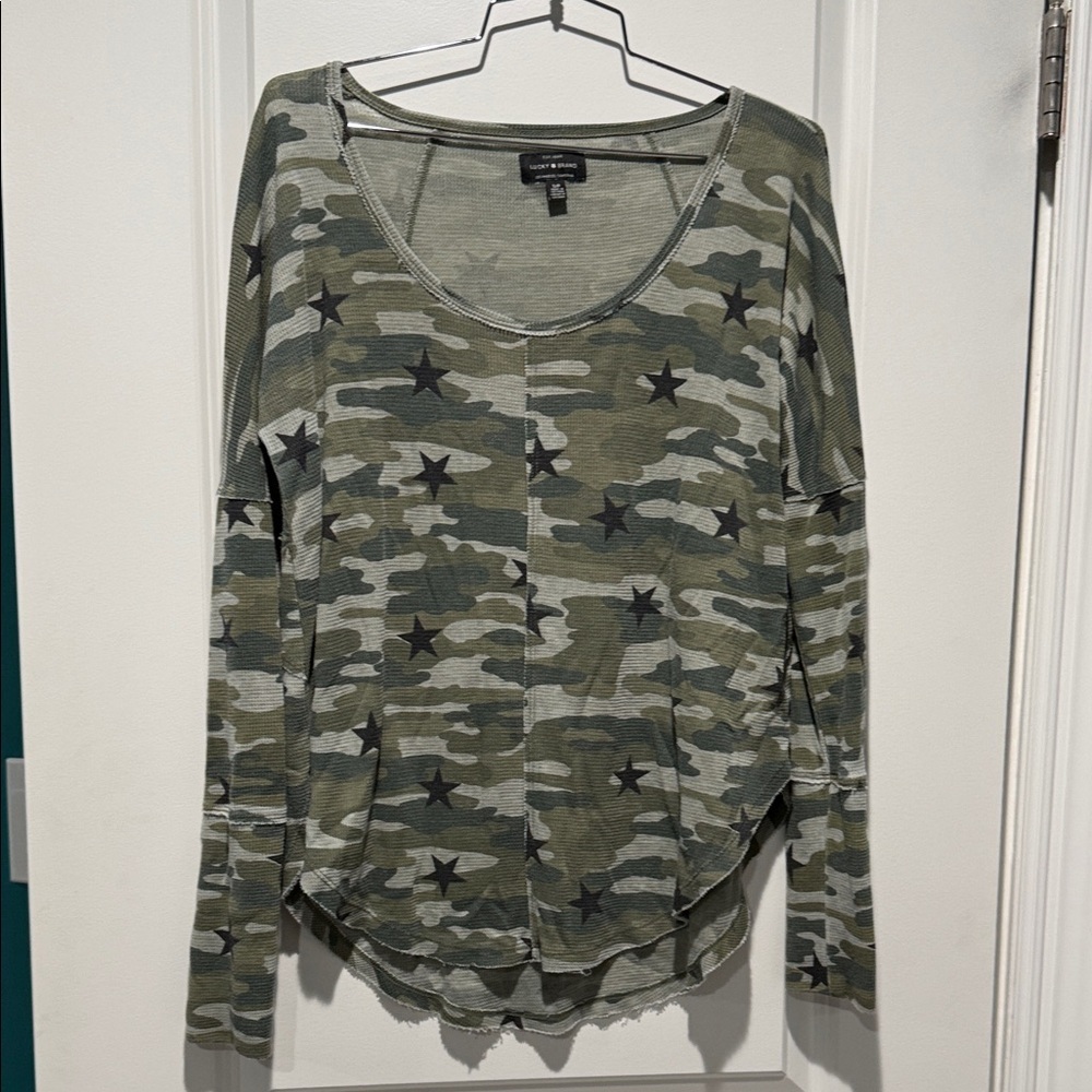Lucky brand  Green Camouflage Star Long Sleeve Top